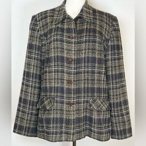 Sag Harbor Blazer Jacket Navy And Green Plaid Fully Lined Women’s Size 8